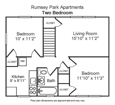 Floor plan for 2 beds, 1 bath